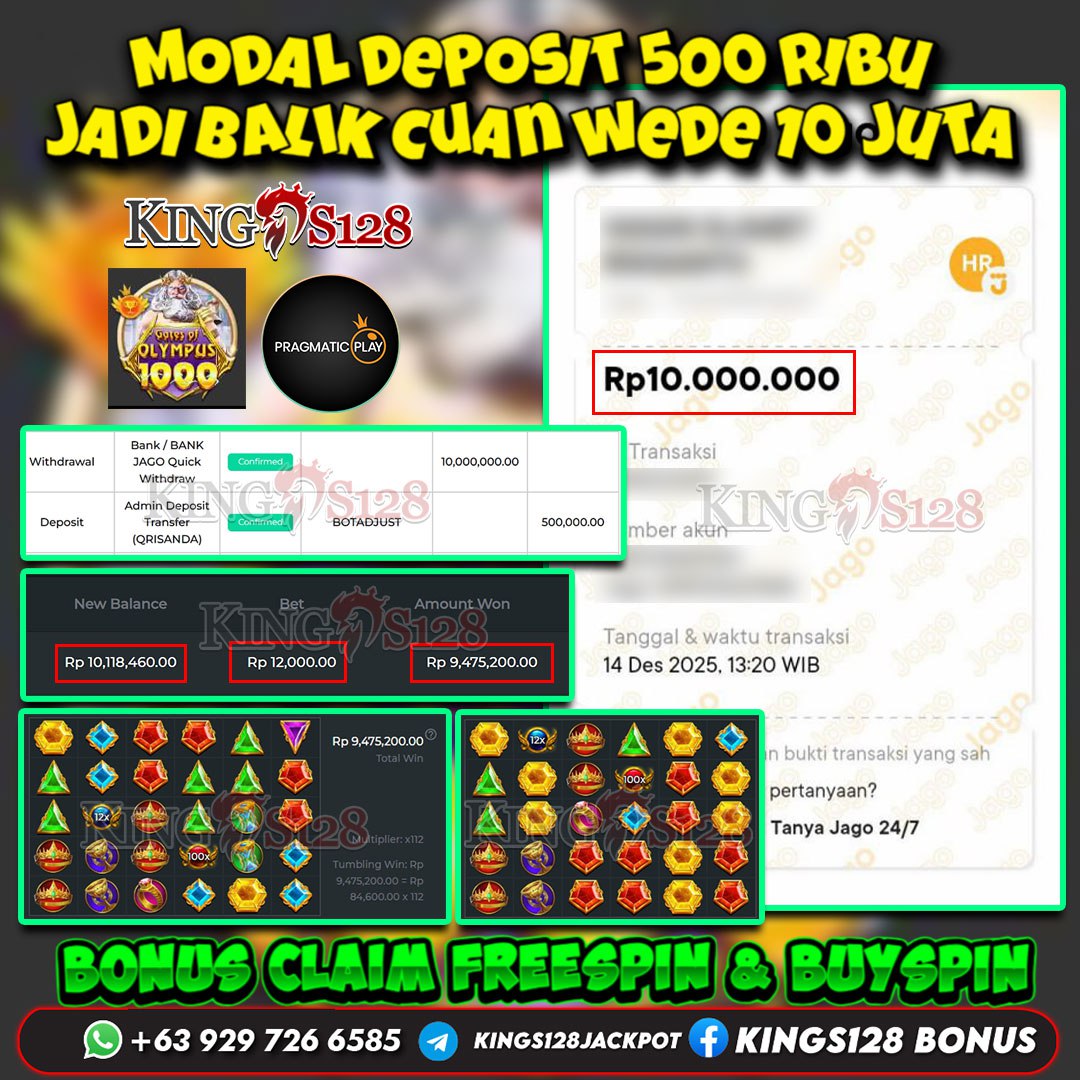 KINGS128 JACKPOT SLOT GATES OF OLYMPUS 1000 RP 10.000.000 ID : ERI***